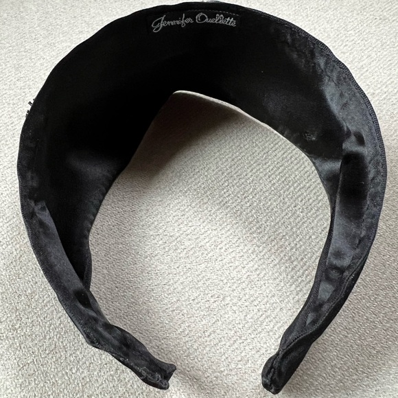 Jennifer Ouellette silk headband with feather flower details.